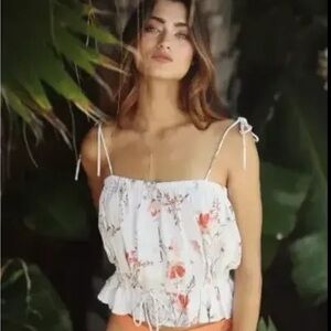 Amuse Society Women’s Floral White Flutter Top Size X-Small